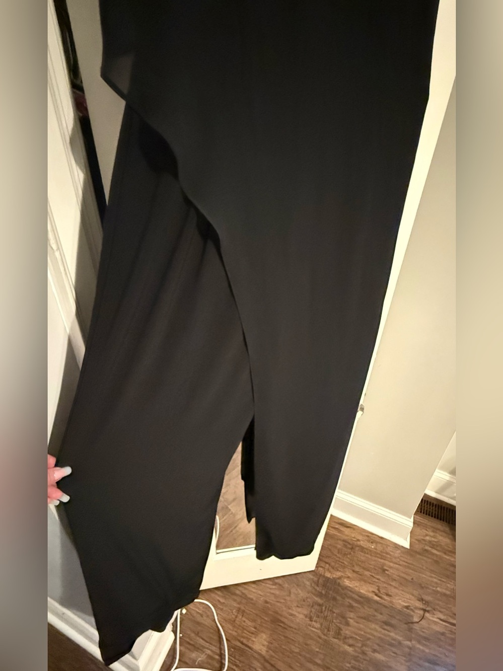 Adrianna Papell Black One-Shoulder Chiffon Overlay Wide Leg Jumpsuit Size 6 - Picture 5 of 9